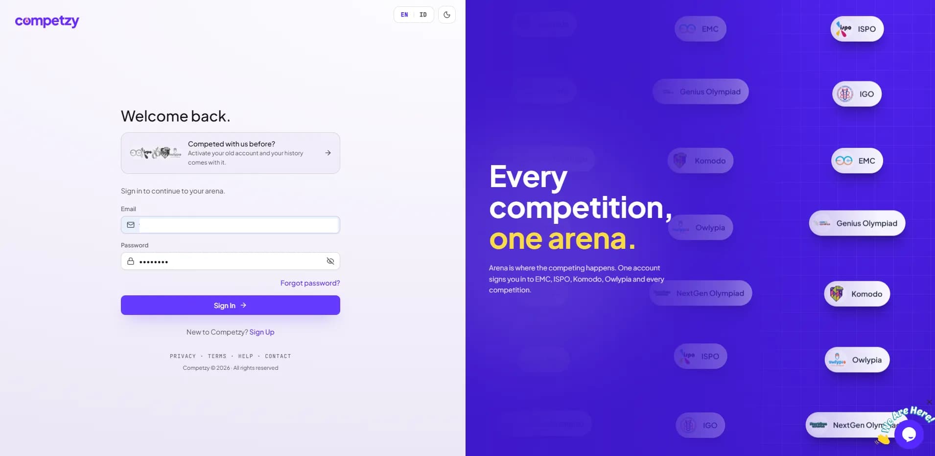 Halaman login arena.competzy.com
